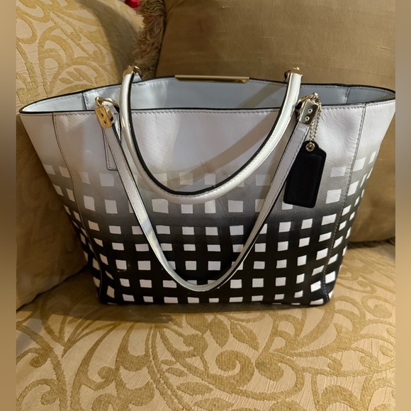 Coach Handbags - Coach Madison East West Tote Gingham Black & White Print Saffiano Leather